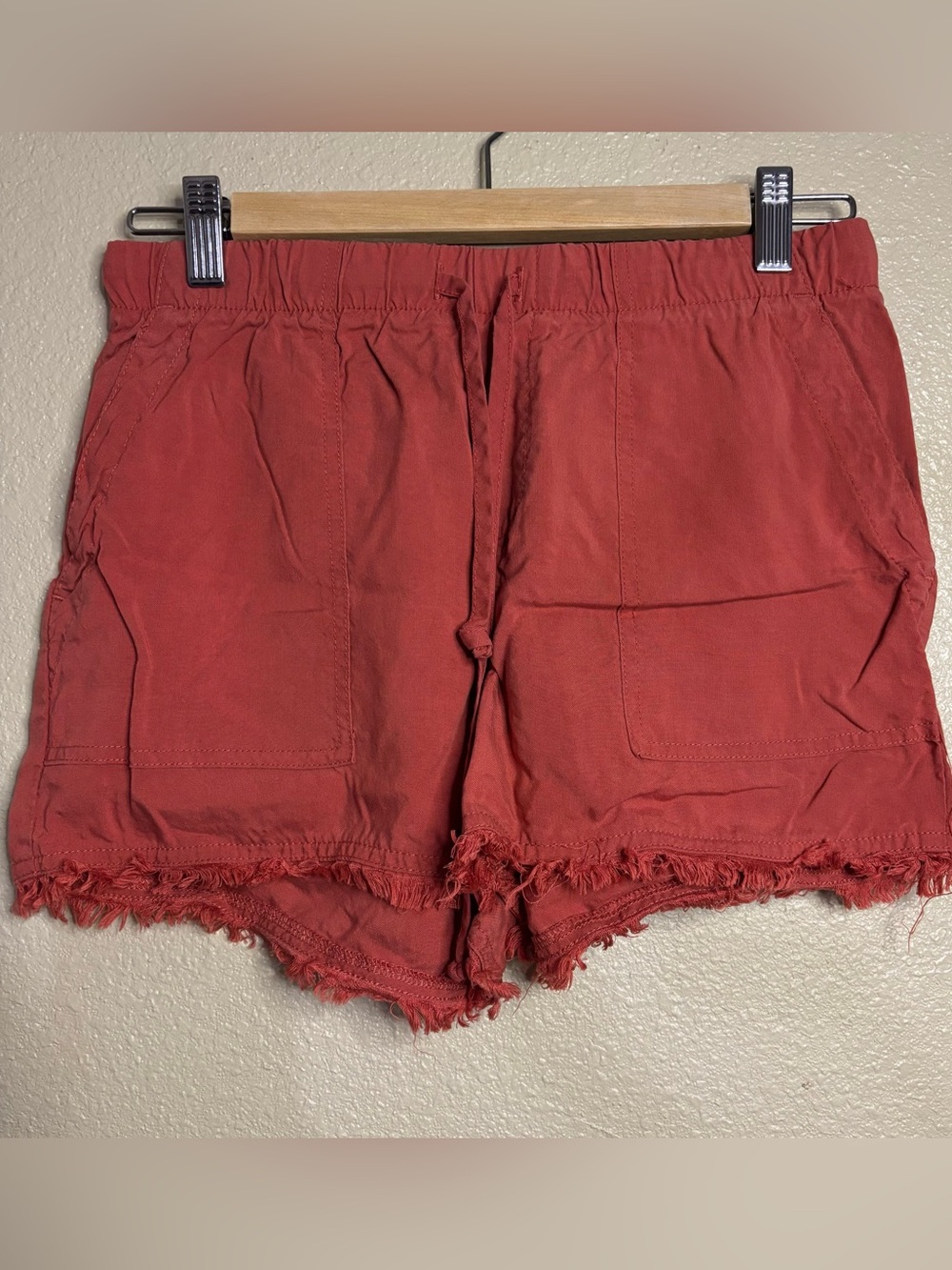High-Waist Rust Drawstring Frayed Hem Shorts size XS